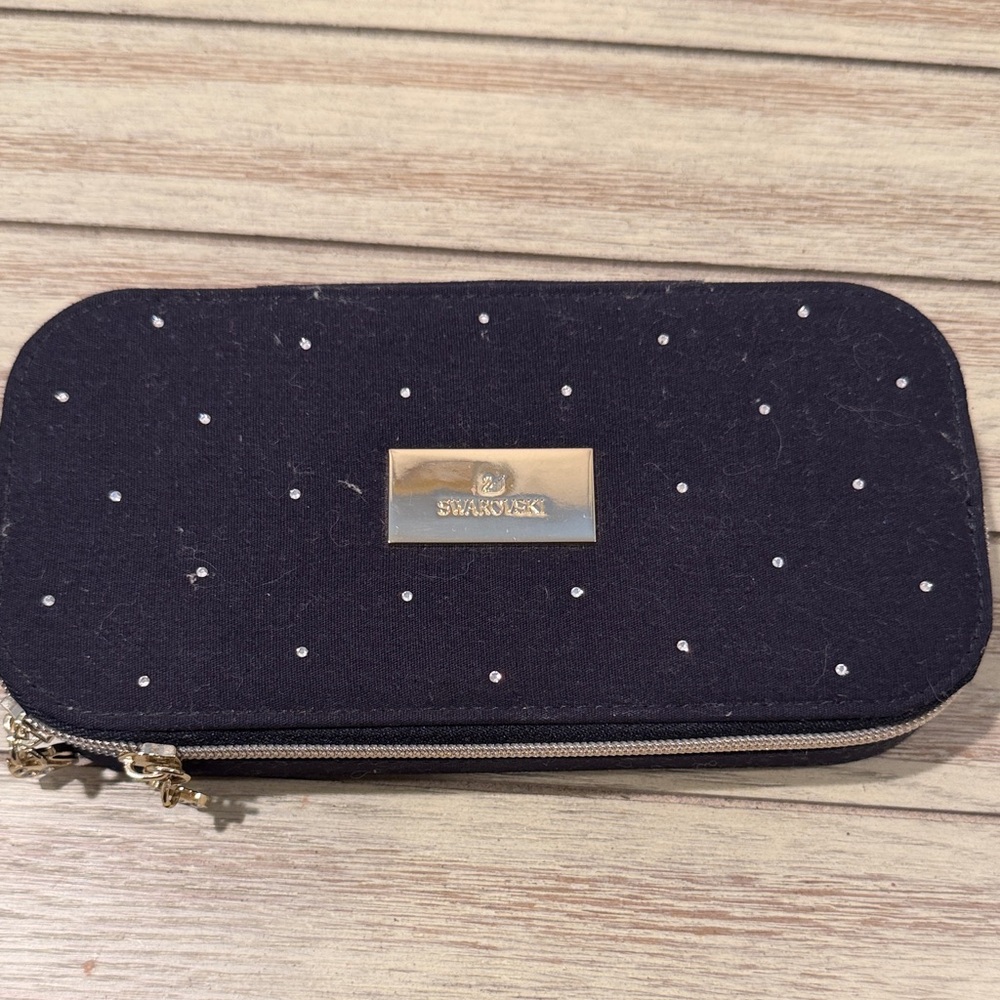 Swarovski dark blue Crystal-Dotted Zip bracelet case with Gold Plaque